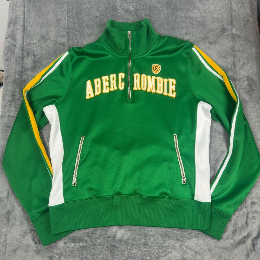 Vintage Y2K Abercrombie Fitch Striped Quarter Zip Athletic Track Jacket Men XL